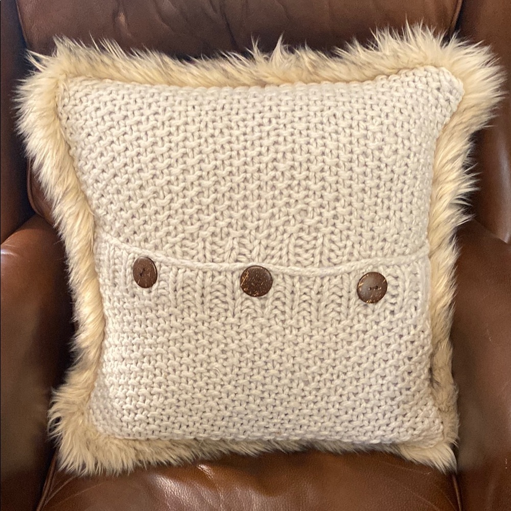 Pottery Barn Cable Knit Faux Fur 20x20 Decor Accent Pillow Cover